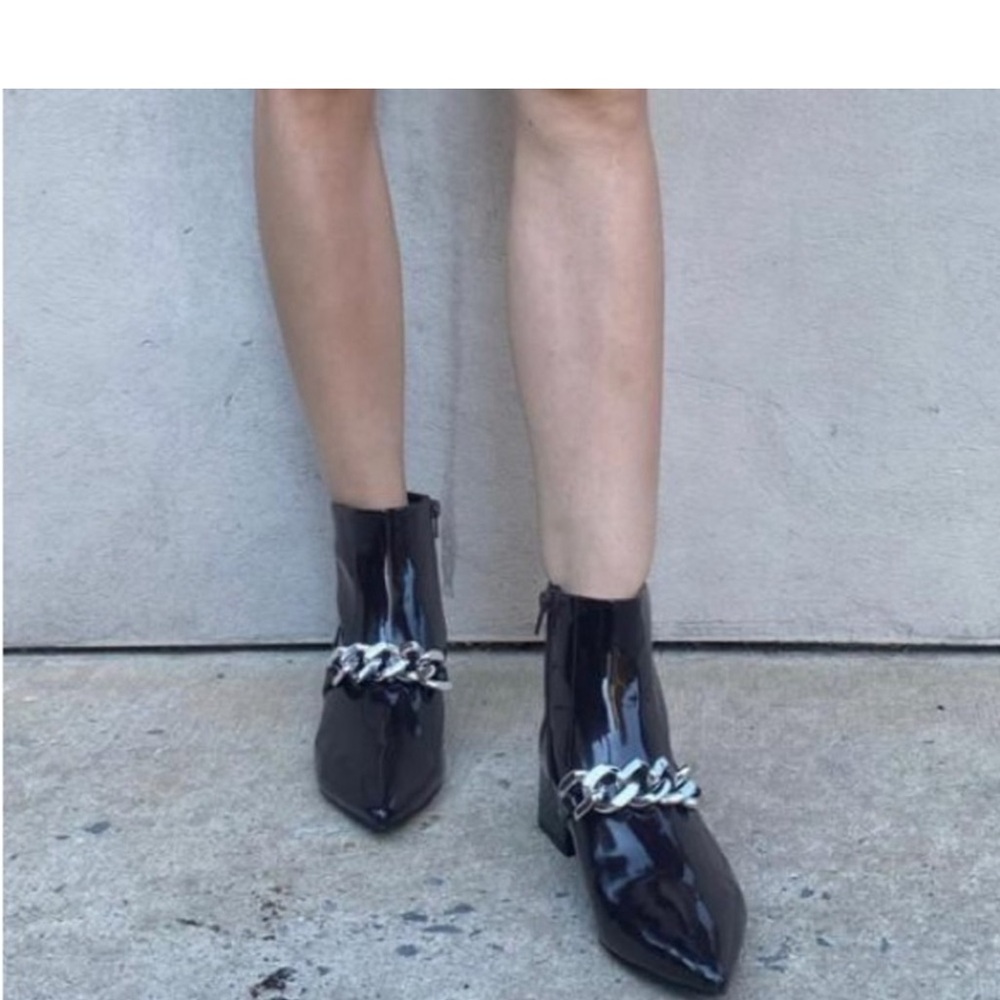 Vhny Womens Ankle Boots With Chain Leather Patent Flared Heel Boots Size 8